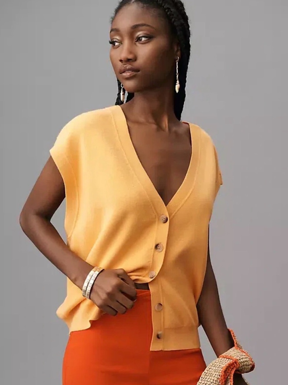 Maeve Sherbet Orange Knit Oversized Sweater Vest